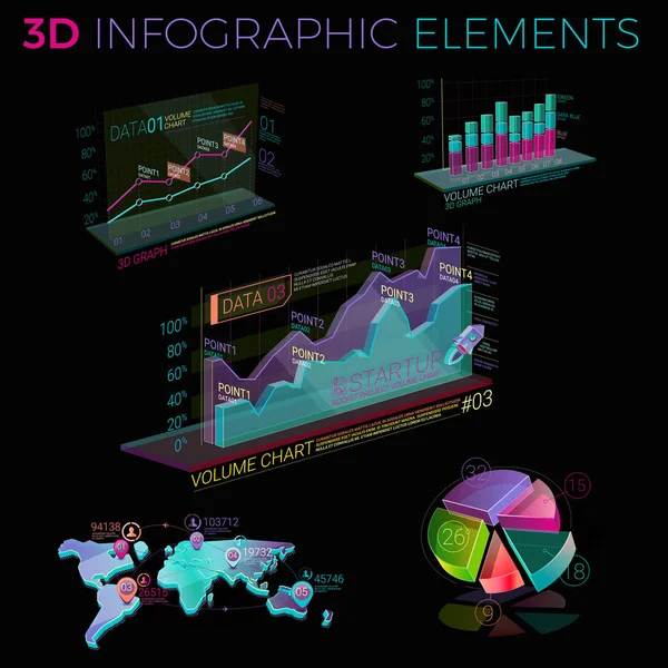 3D Infographic elemek — Stock Vector