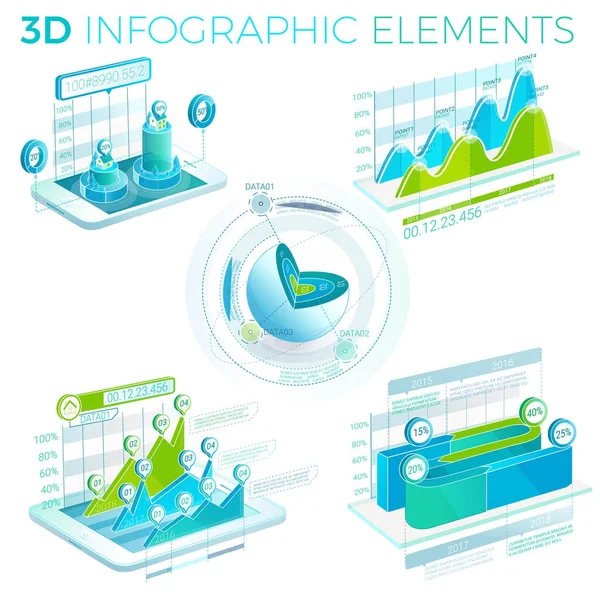3D Infographic elemek — Stock Vector