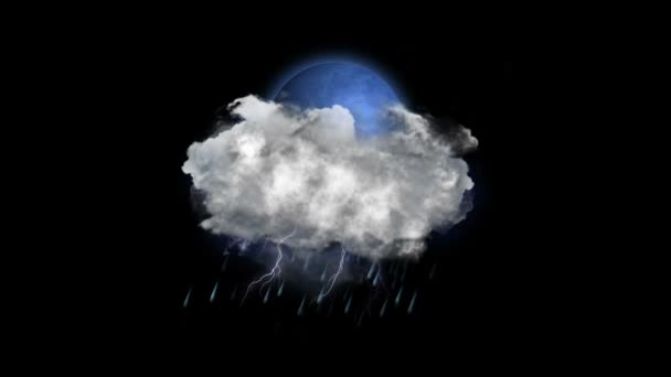 Księżyc deszcz piorun, Prognoza pogody ikona — Wideo stockowe
