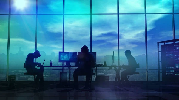 İş yerinde hacker siluetleri