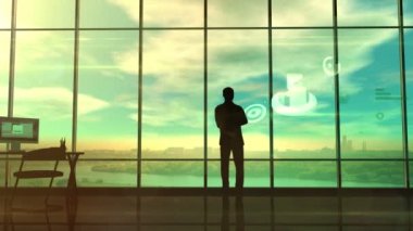 Bir adam iş süreçleri üzerinde Infographic gözlemler