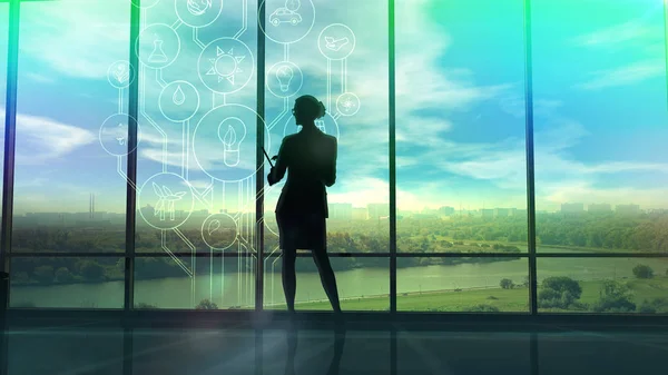 Çevresel durum, ofiste bir kadın silüeti geliştirmek