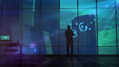 İnfographics arka plan üzerinde büyük bir ofiste başarılı iş adamı