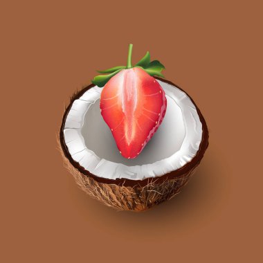 Coconut and strawberry. Vector illustration clipart