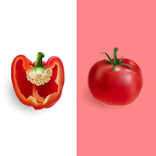 Red pepper and tomato. Vector illustration — Stock Vector