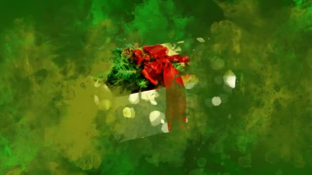 水彩画圣诞装饰金盒在彩色污迹的背景上. — 图库视频影像