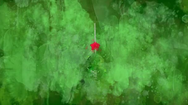 Watercolor decoration - green Christmas tree on the background of colored blots. — Stock Video