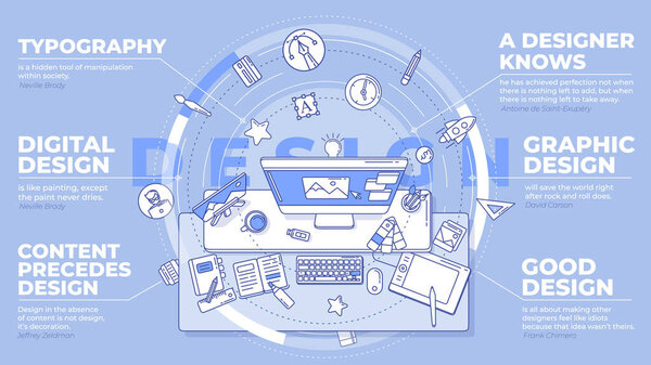 Дизайнер - рекламная иллюстрация с текстовыми блоками на эту тему
.