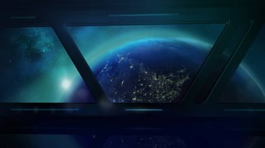 Uzay gemisinin lombozundan Dünya, 3D görüntüleme