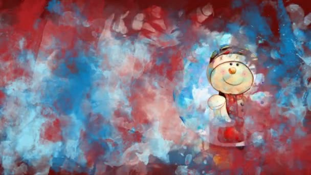 Aquarell Weihnachtsdekoration Schneekugel auf dem Hintergrund von farbigen Flecken. — Stockvideo