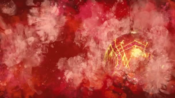 Décoration aquarelle Boule rouge de Noël sur fond de taches colorées . — Video