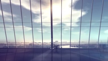 Ofiste takım elbiseli bir adam büyük bir pencerenin karşısında..