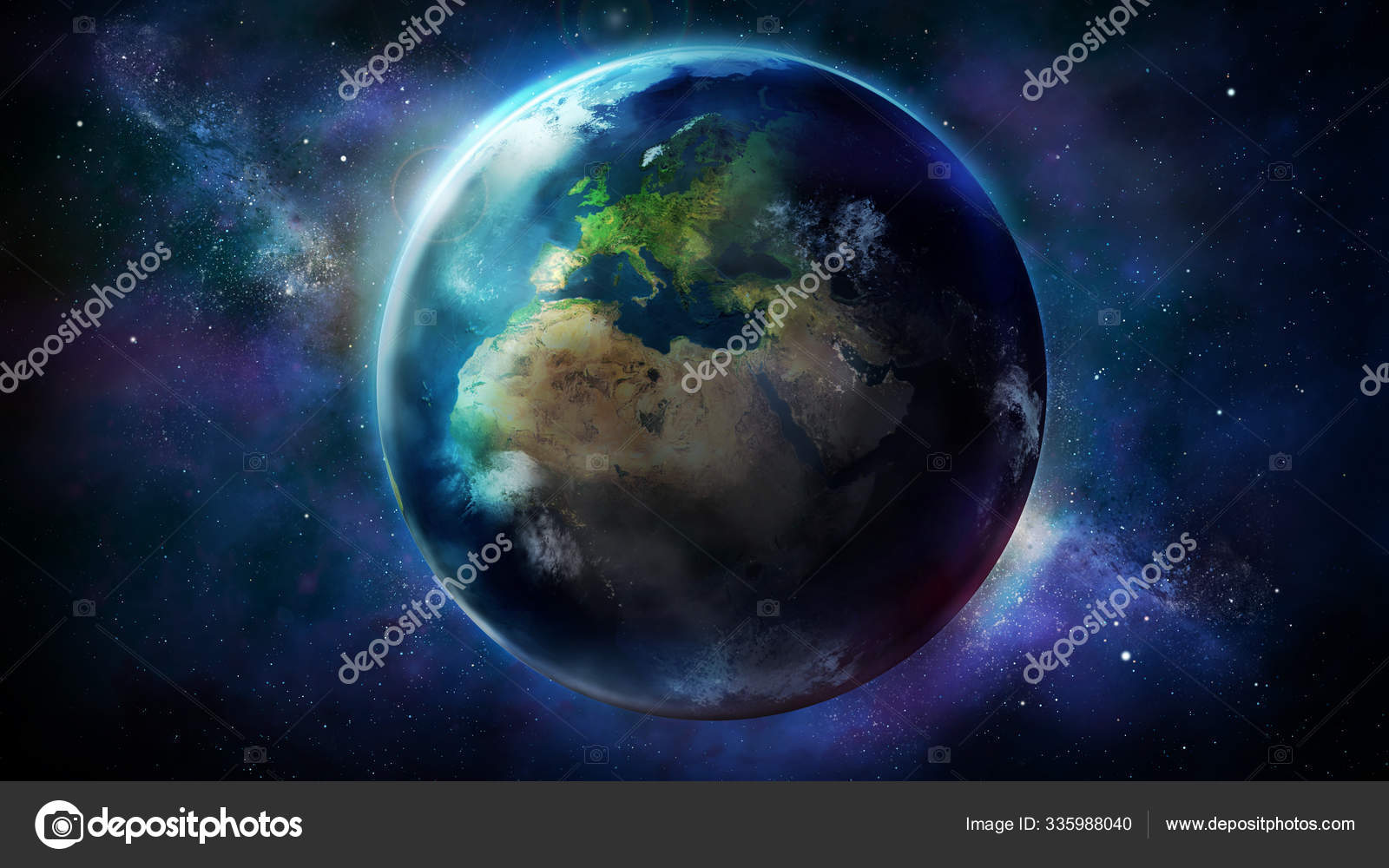 アフリカ ヨーロッパ アジアを示す宇宙からの地球の日の半分 無料のストック写真 C Conceptcafe