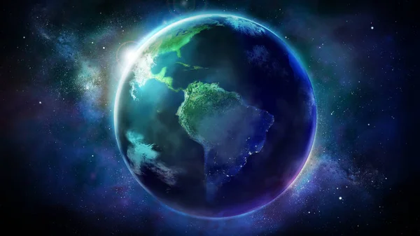 Realistyczna Ziemia z kosmosu pokazująca Amerykę Północną i Południową. — Zdjęcie stockowe