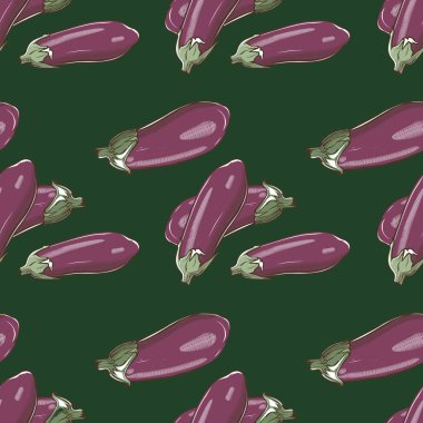 Yeşil arka planda patlıcanlarla klasik tarzda kusursuz desen