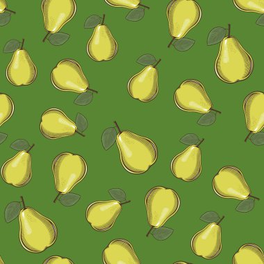 Armutlar yeşil armut üzerinde klasik tarzda pürüzsüz desen