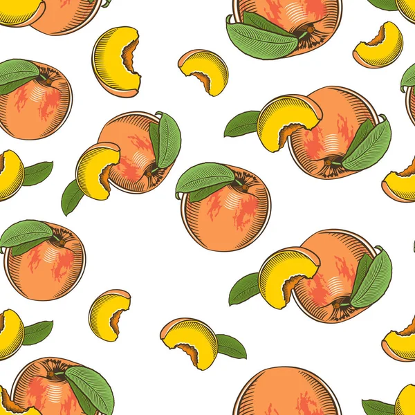 Цветной бесшовный рисунок с персиками в винтажном стиле — стоковый вектор