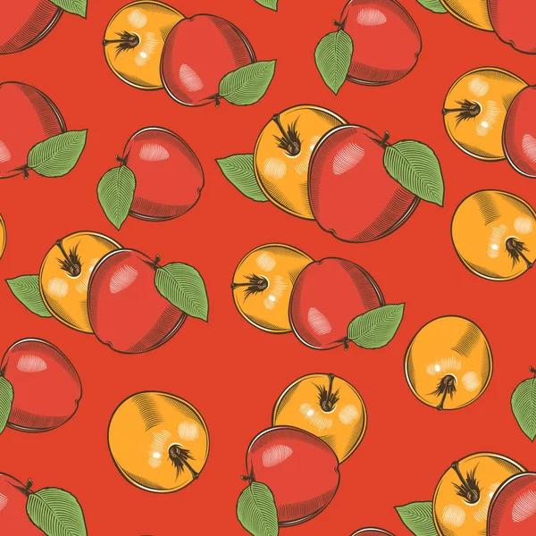 Farbiges nahtloses Muster mit roten und gelben Äpfeln im Vintage-Stil — Stockvektor