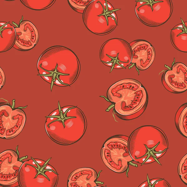 Nahtloses Muster mit roten Tomaten im Vintage-Stil — Stockvektor