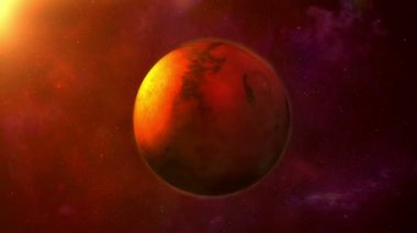 The red planet Mars rotating in space.