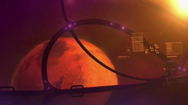 Un vaisseau spatial avec un droïde à bord vole vers Mars.