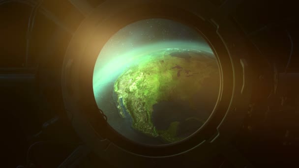 Pohled na planetu Zemi z okénka z orbity. — Stock video