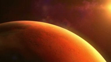 Flying over the spinning red planet Mars.