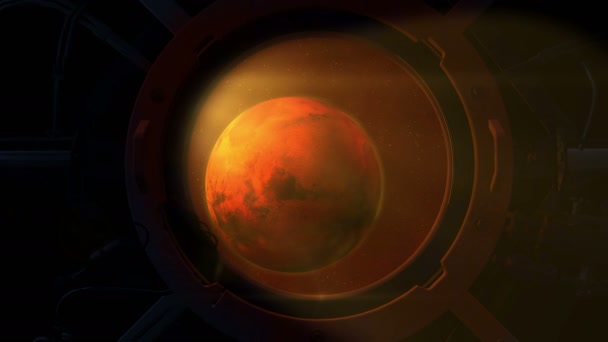Planeta Mars z otworu okrągłego statku kosmicznego. — Wideo stockowe