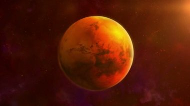 Looping rotation of the planet Mars with space on the background.