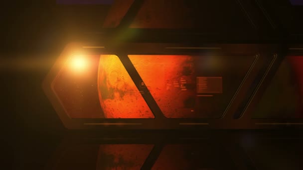 Планета Марс из окна космической станции . — стоковое видео