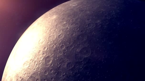 La caméra vole jusqu'à la surface bien détaillée de la lune . — Video