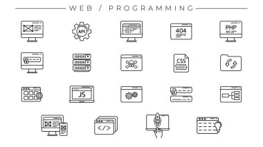 Web ve Programlama konsept çizgisi biçim vektör simgeleri belirlendi
