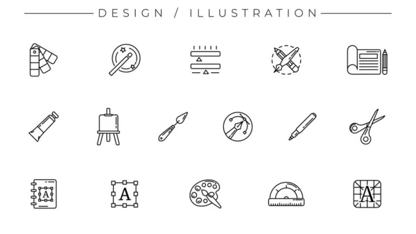 Tasarım ve İllüstrasyon konsepti çizgi vektör simgeleri belirlendi