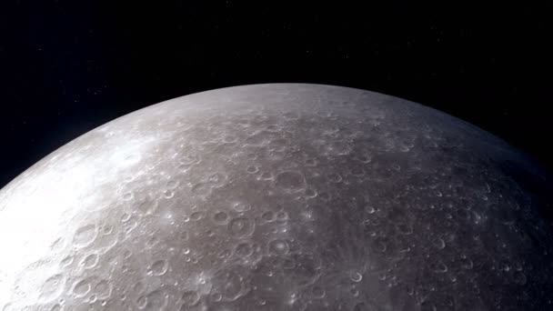 Månens halvklot inom ramen för en flygande satellit. — Stockvideo