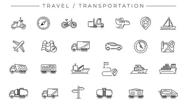 Reizen en Vervoer concept lijn stijl vector pictogrammen ingesteld — Stockvector