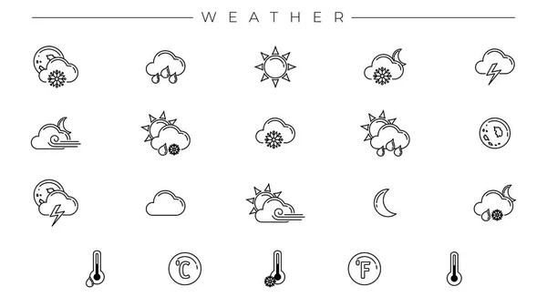 Set di icone vettoriali in stile linea di concetto meteo — Vettoriale Stock