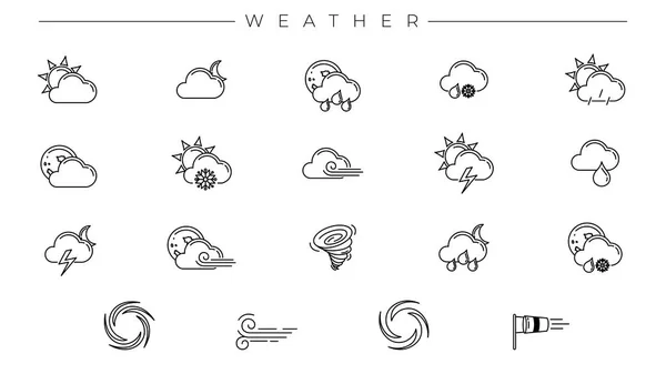 Set di icone vettoriali in stile linea di concetto meteo — Vettoriale Stock