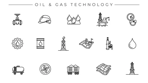 Öl- und Gastechnologie Konzept Linie Stil-Vektor-Symbole gesetzt — Stockvektor