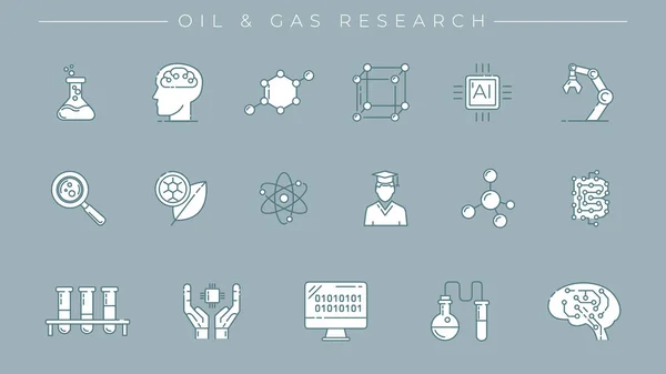 Набор векторных значков в стиле линии исследования нефти и газа — стоковый вектор