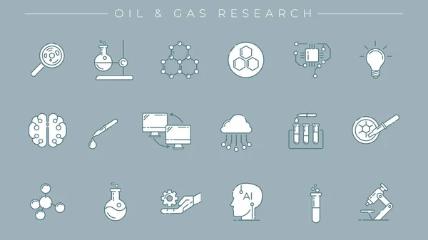 Öl- und Gasforschung Konzept Linie Stil-Vektor-Symbole gesetzt — Stockvektor