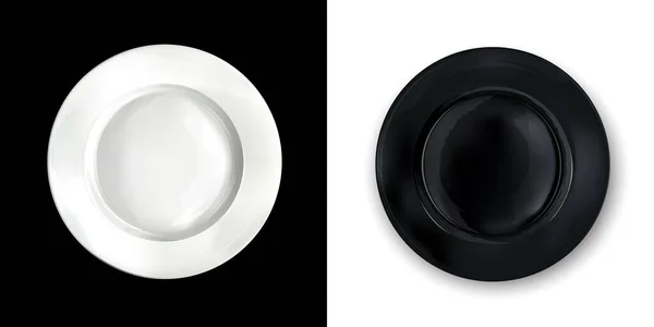 Auf kontrastierendem Hintergrund runde weiße und schwarze Teller. — Stockvektor