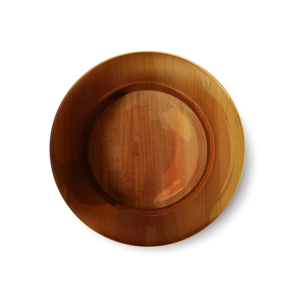 Assiette en bois vide sur fond blanc. — Image vectorielle