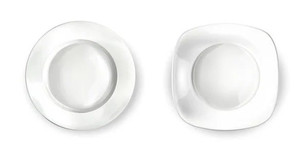 Zwei leere weiße Teller unterschiedlicher Form. — Stockvektor