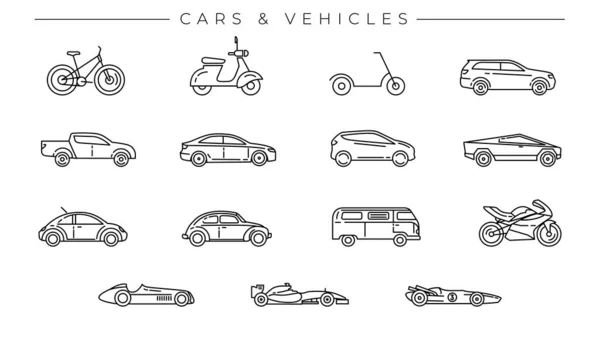 Набор векторных значков типа "Автомобили и транспортные средства". — стоковый вектор