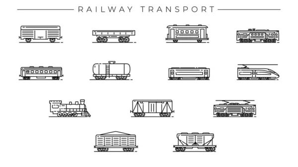 Transport ferroviaire concept ligne style vectoriel icônes ensemble. — Image vectorielle