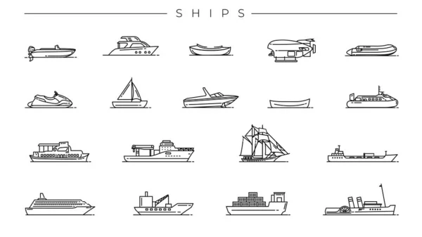 Navires concept ligne style vectoriel icônes ensemble. — Image vectorielle