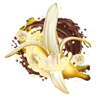 Çikolatalı ve sütlü muz kompozisyonu.