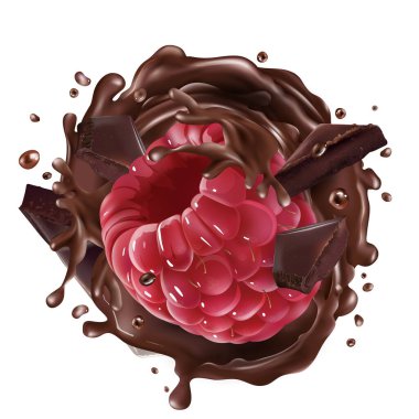 Raspberry with pieces and splashes of chocolate. clipart