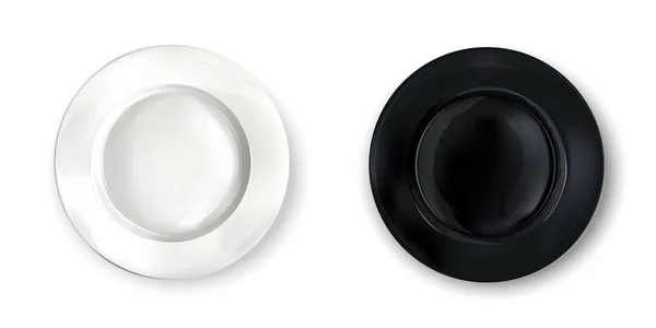 Two empty round plates - white and black. — Stock Vector