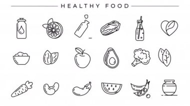 Sağlıklı Gıda konsepti tarzı simgeleri ayarlandı.